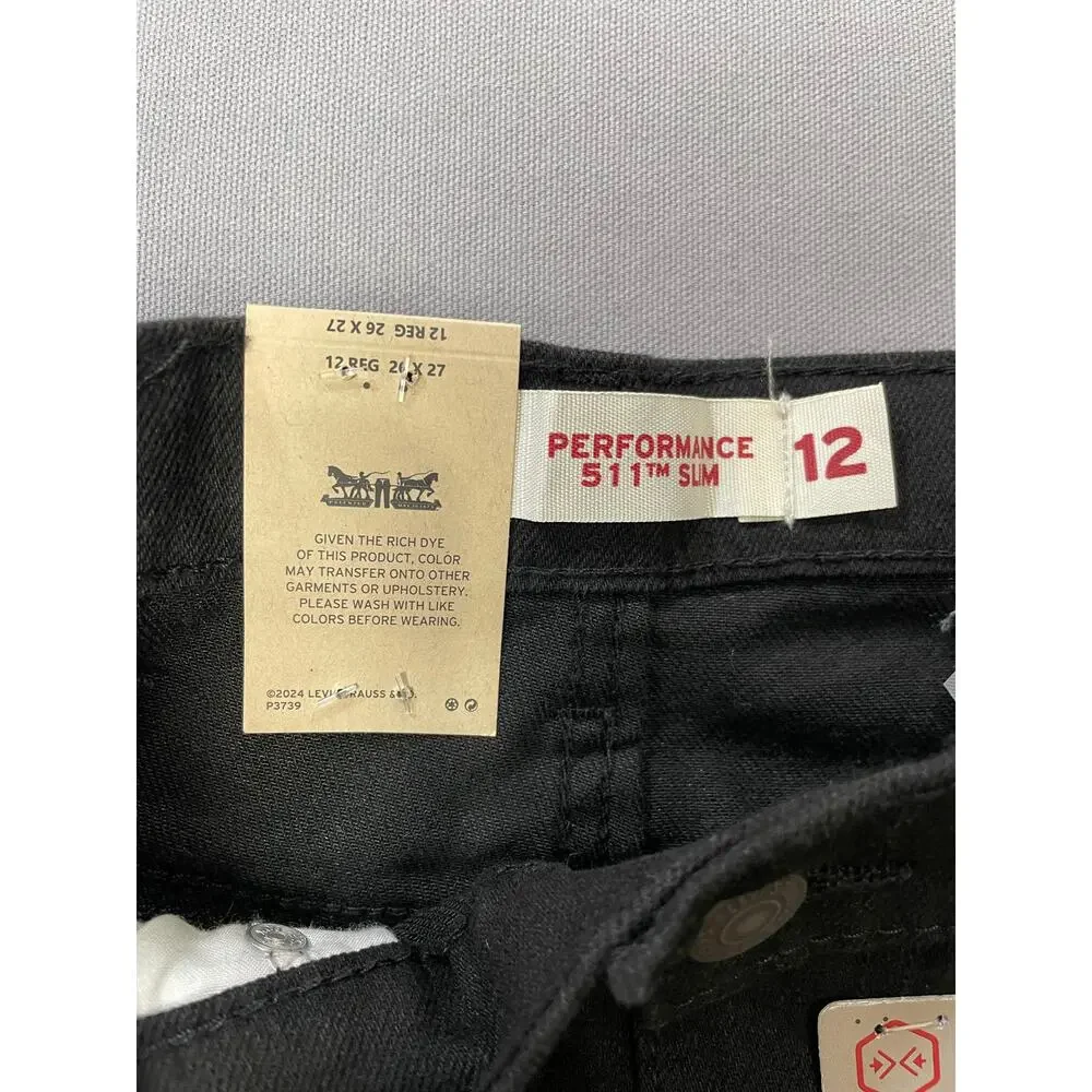 NEW Levi's 511 Slim Fit Straight Leg Black Denim Jeans Size 12 Reg /‎ 26W X 27L